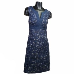 BODEN Notch Neck Sheath Dress Abstract Geo Print Sleeveless Midi Size 4R